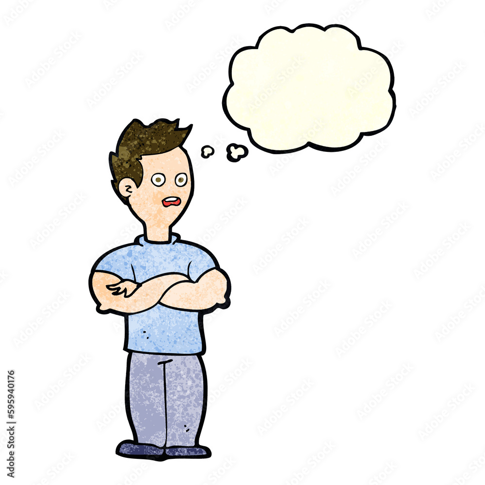 cartoon man with crossed arms with thought bubble cartoon man with crossed arms with thought bubble