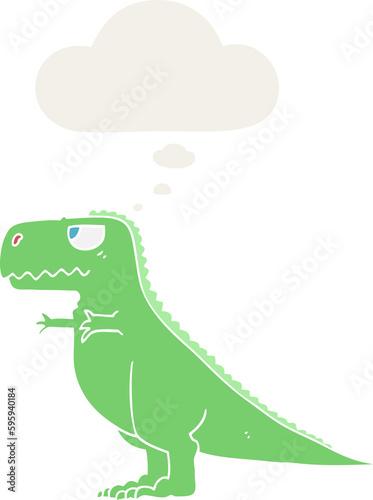 cartoon dinosaur with thought bubble in retro style