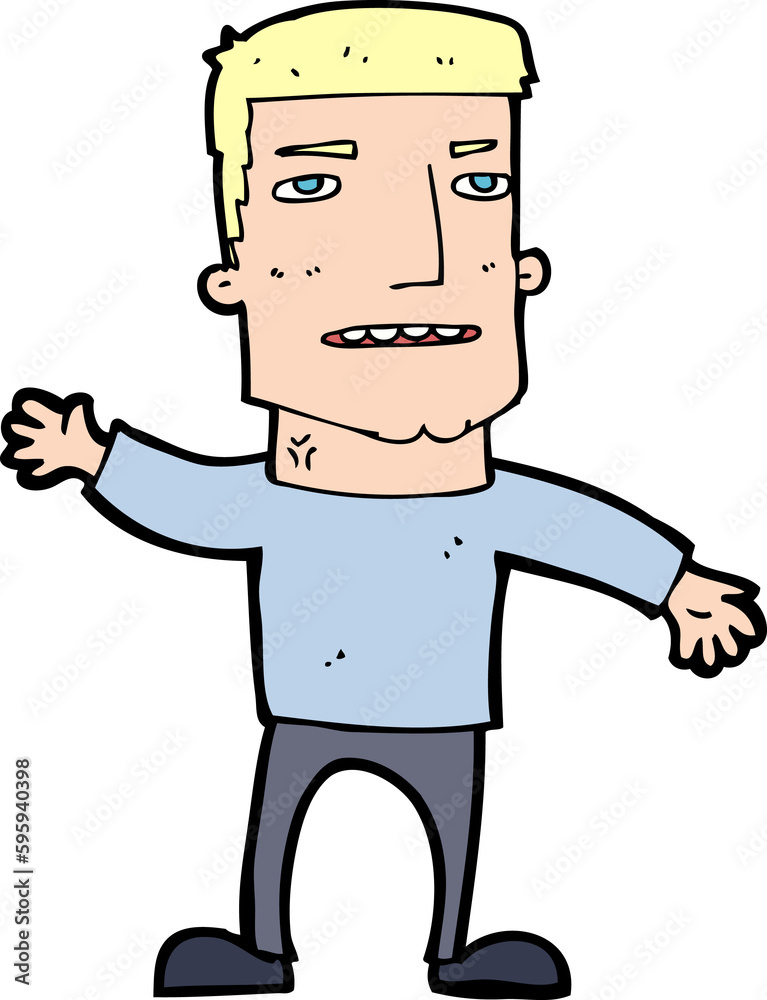 cartoon waving stressed man