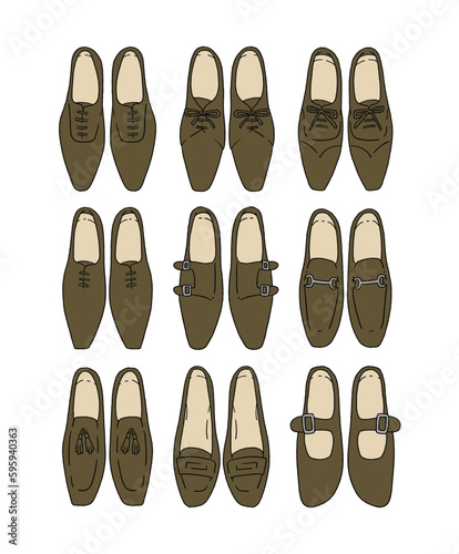 茶色の革靴のイラストセット