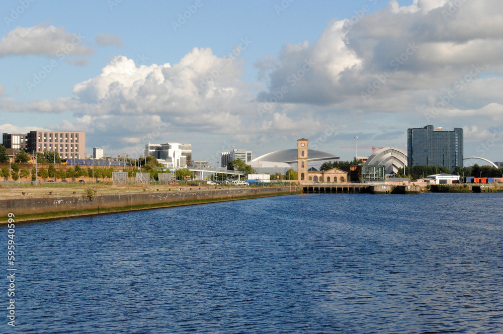 View along River Clyde with View of Glasgow City 