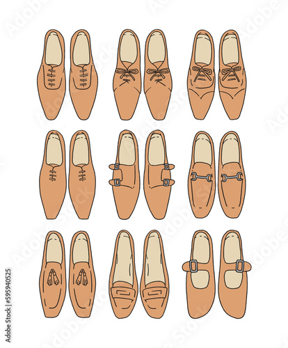 オレンジの革靴のイラストセット
