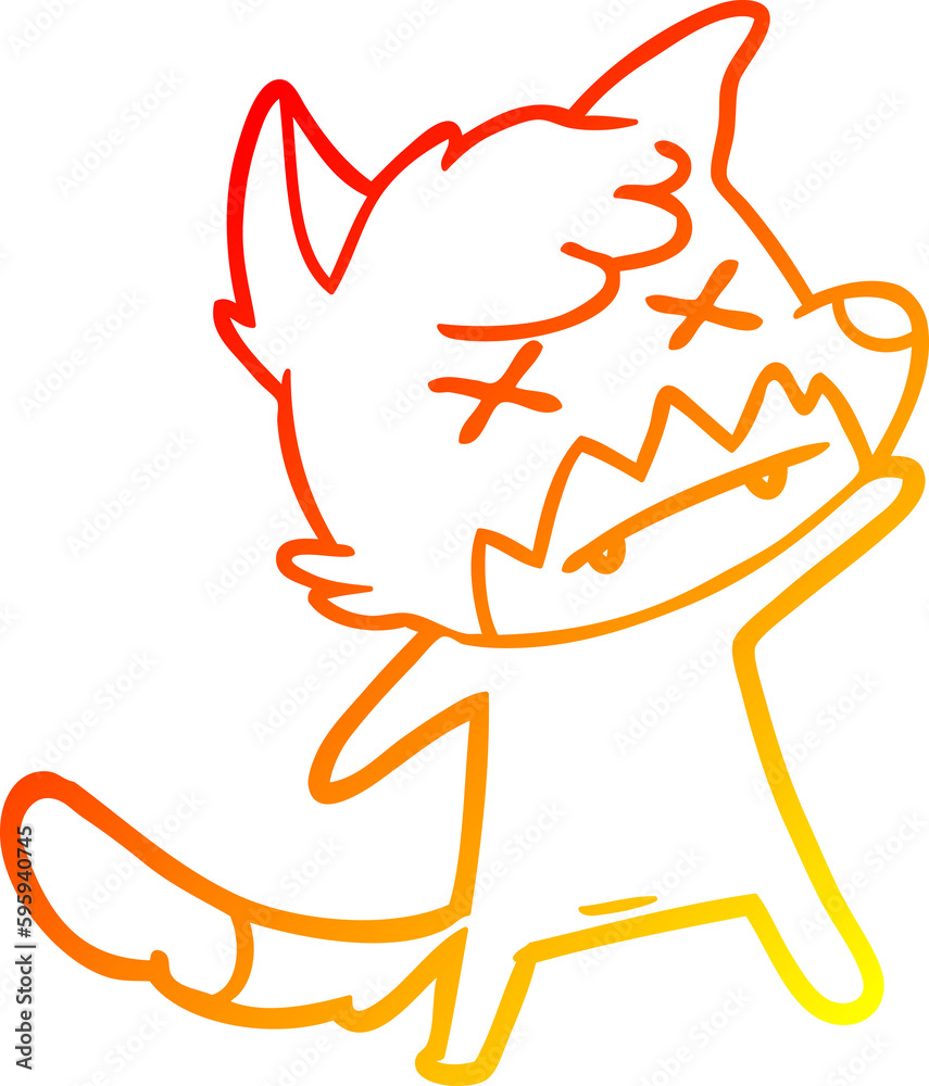 warm gradient line drawing of a cartoon cross eyed fox warm gradient line drawing of a cartoon cross eyed fox
