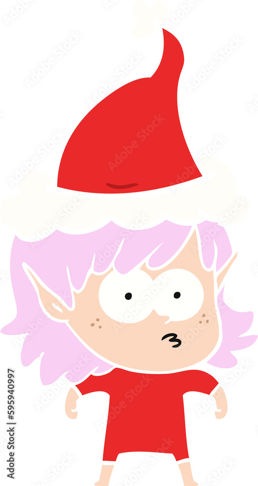 hand drawn flat color illustration of a elf girl staring wearing santa hat hand drawn flat color illustration of a elf girl staring wearing santa hat
