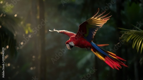 macaw flying in the jungle