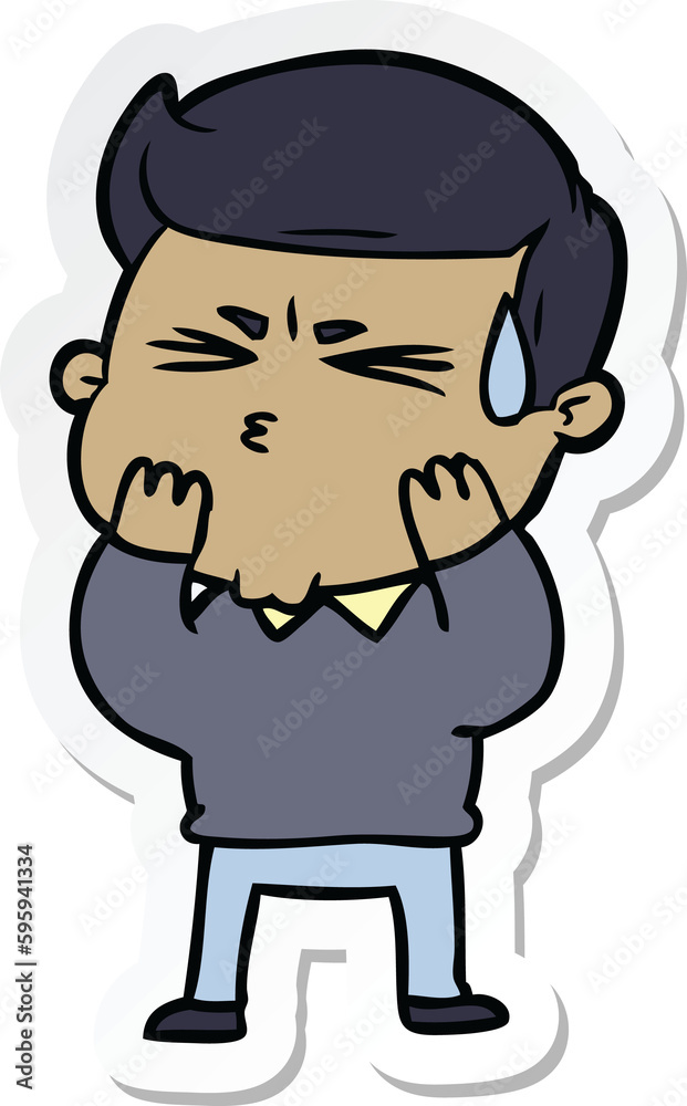 sticker of a cartoon man sweating