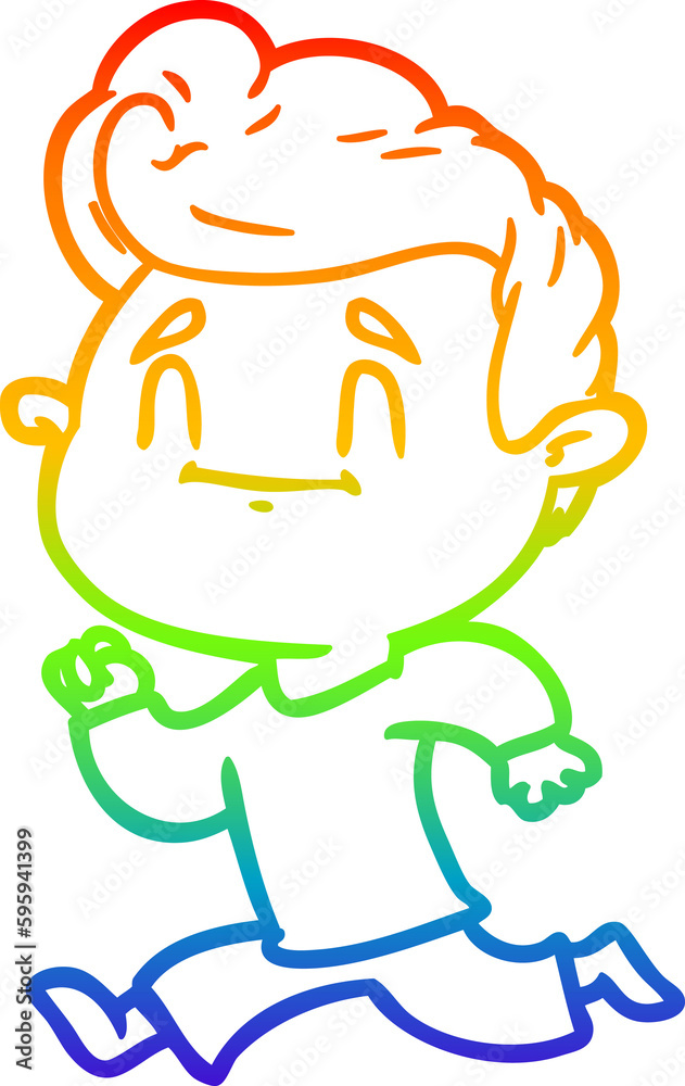 rainbow gradient line drawing of a happy cartoon man exercising
