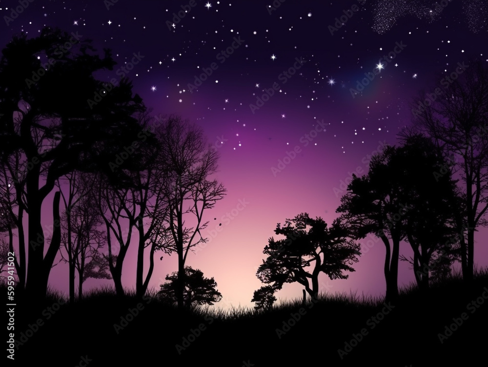 Silhouette forest with galaxy background Silhouette forest with galaxy background