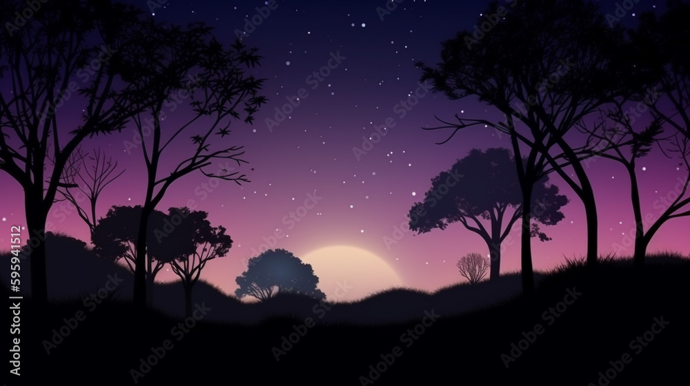 Silhouette forest with galaxy background Silhouette forest with galaxy background
