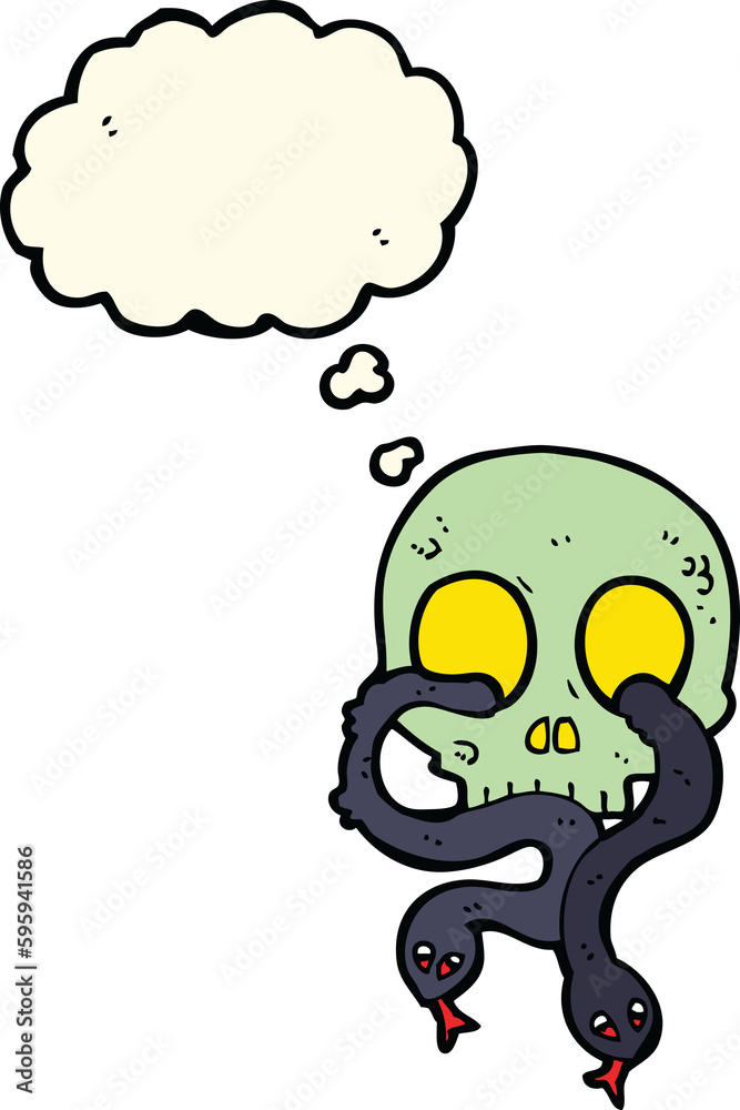 cartoon skull with snakes with thought bubble cartoon skull with snakes with thought bubble