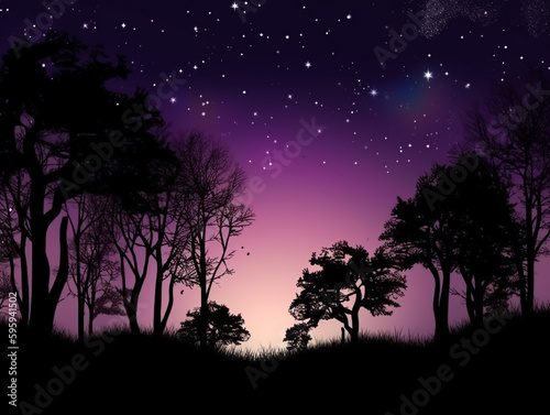 Silhouette forest with galaxy background © AhmadSoleh
