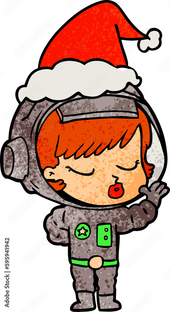 hand drawn textured cartoon of a pretty astronaut girl wearing santa hat hand drawn textured cartoon of a pretty astronaut girl wearing santa hat