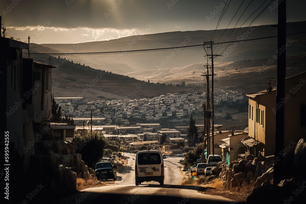 Fototapeta premium The conflict zones between Palestine and Israel are tense. Ai generated.