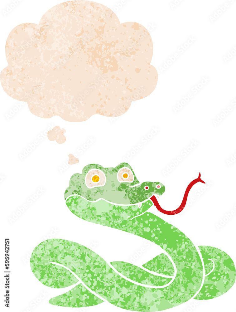cartoon snake with thought bubble in grunge distressed retro textured style cartoon snake with thought bubble in grunge distressed retro textured style