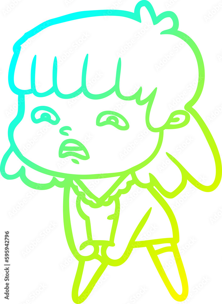 cold gradient line drawing of a cartoon worried woman cold gradient line drawing of a cartoon worried woman