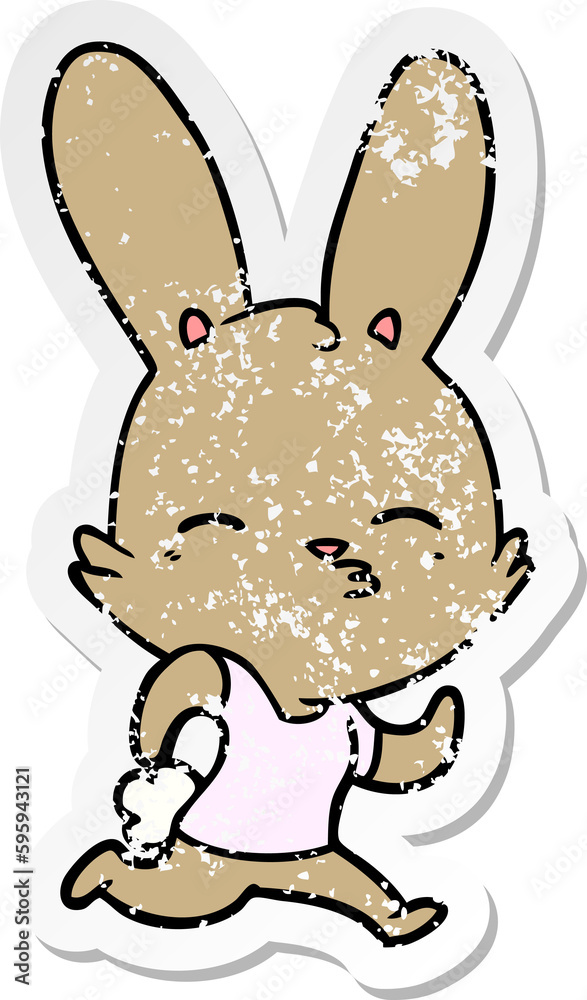 distressed sticker of a cartoon running rabbit distressed sticker of a cartoon running rabbit