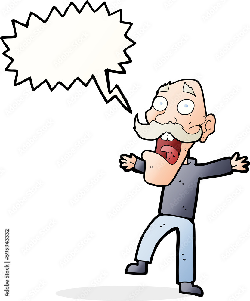 cartoon shocked old man with speech bubble