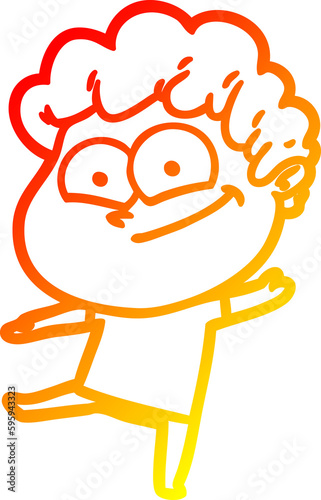 warm gradient line drawing of a cartoon happy man