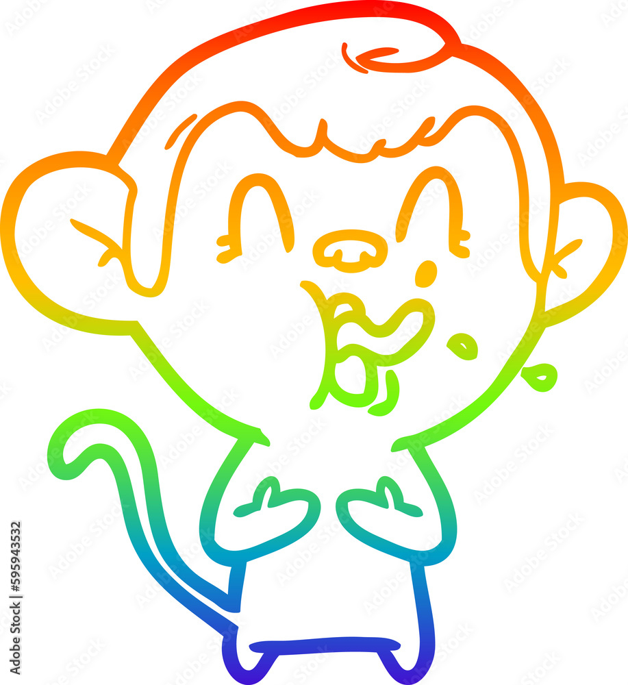 rainbow gradient line drawing of a crazy cartoon monkey rainbow gradient line drawing of a crazy cartoon monkey