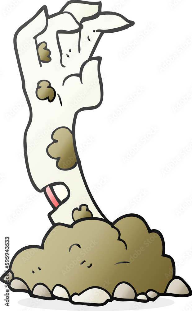 freehand drawn cartoon zombie hand rising from ground
