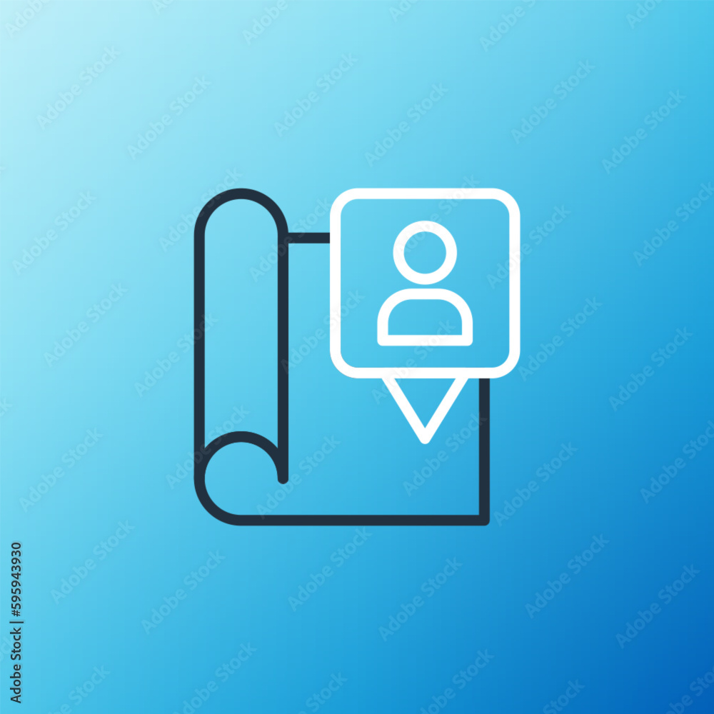 Line Folded map with location marker icon isolated on blue background. Colorful outline concept. Vector Line Folded map with location marker icon isolated on blue background. Colorful outline concept. Vector