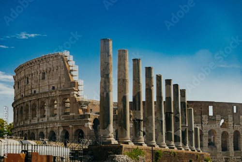 View of the colosseum on the roman forum photo