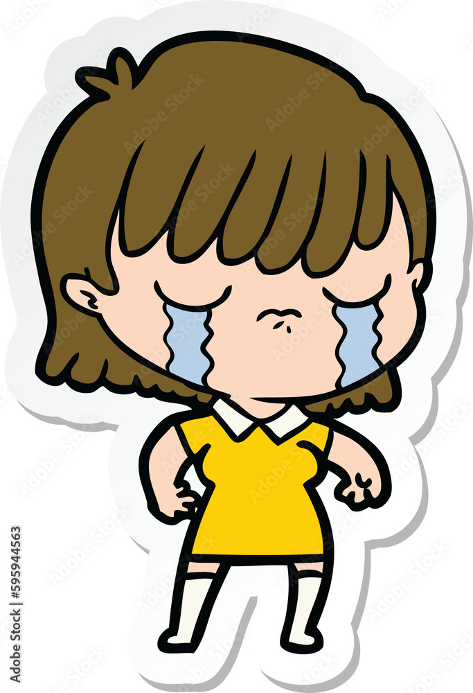 sticker of a cartoon woman crying