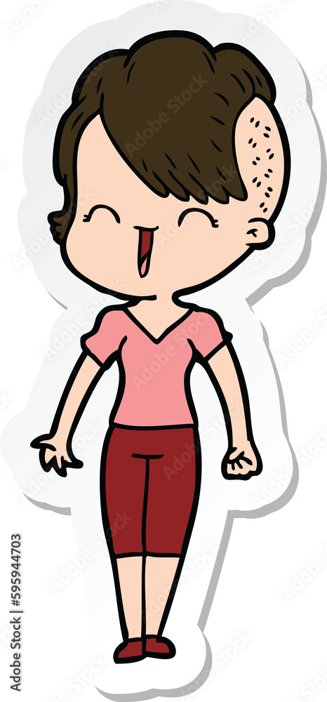 sticker of a happy cartoon hipster girl