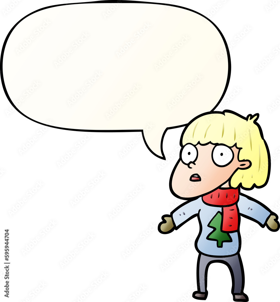 cartoon surprised christmas person with speech bubble in smooth gradient style cartoon surprised christmas person with speech bubble in smooth gradient style