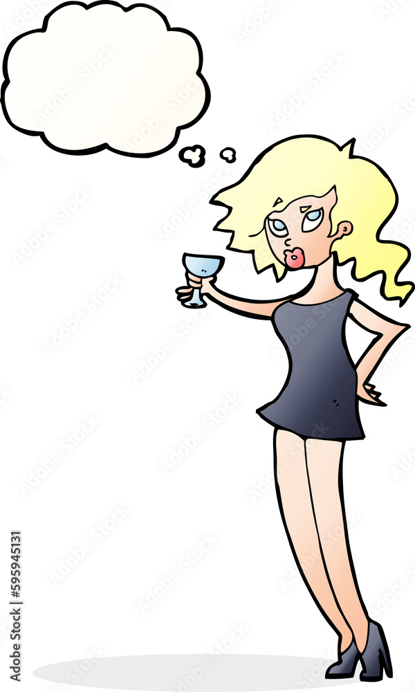 cartoon woman at party with thought bubble cartoon woman at party with thought bubble