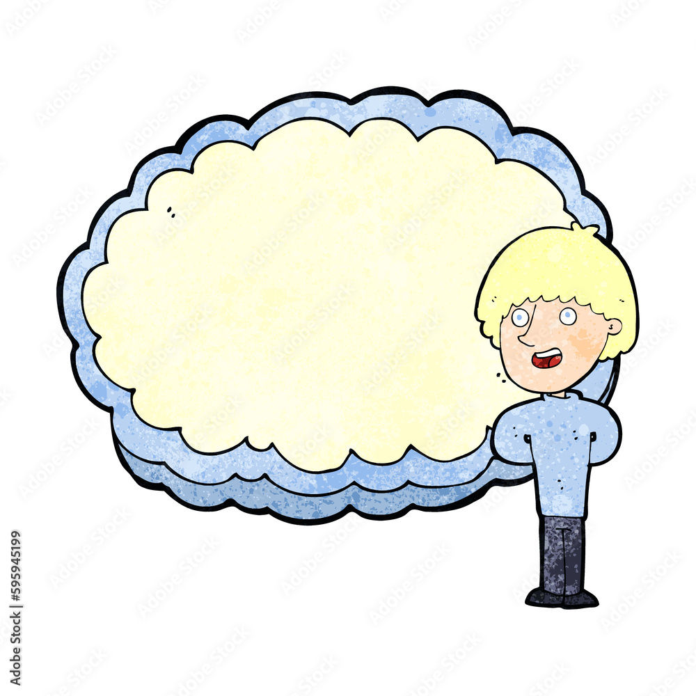 cartoon happy man with cloud text space cartoon happy man with cloud text space