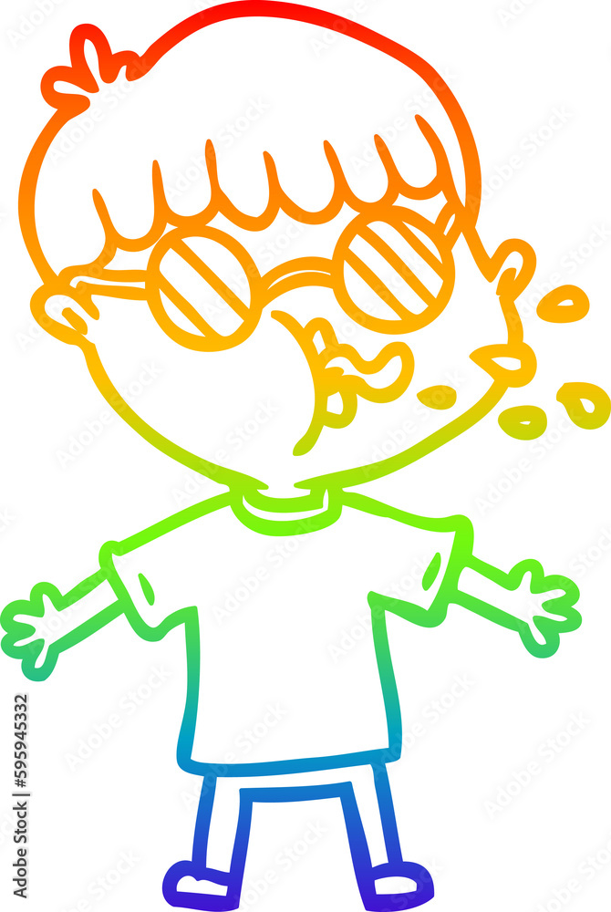 rainbow gradient line drawing of a cartoon boy wearing spectacles rainbow gradient line drawing of a cartoon boy wearing spectacles