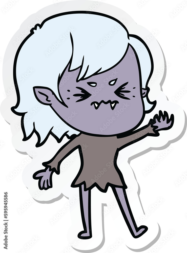 sticker of a annoyed cartoon vampire girl sticker of a annoyed cartoon vampire girl