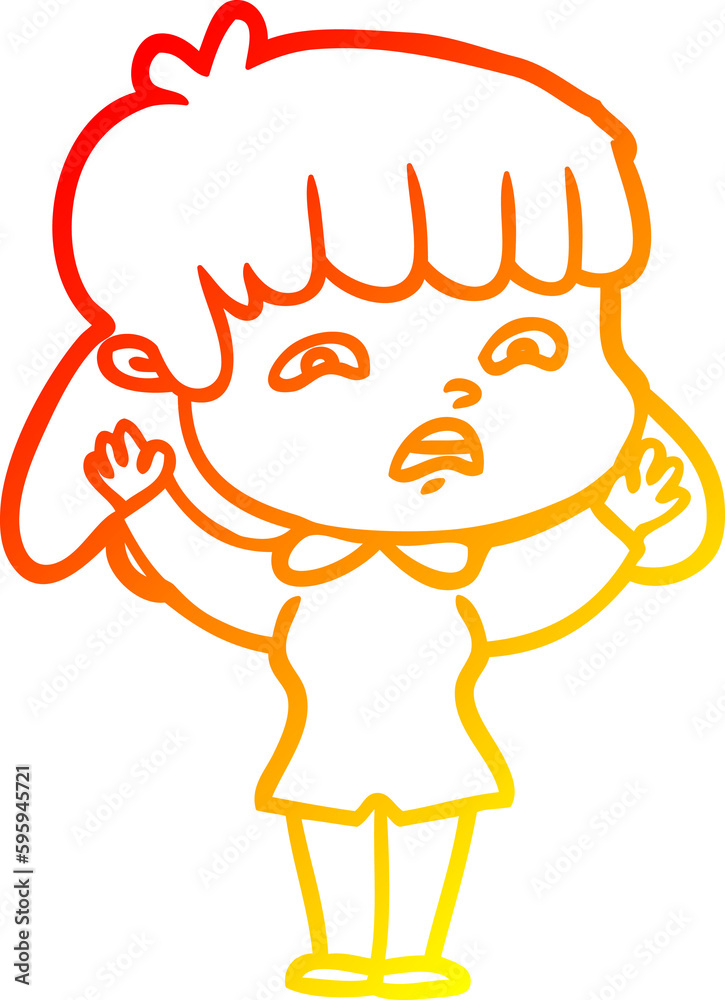 warm gradient line drawing of a cartoon worried woman warm gradient line drawing of a cartoon worried woman