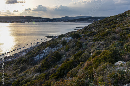 scenic view of Yumru Koyu Bay and Alacati Marina near Cesme  Izmir province  Turkey 