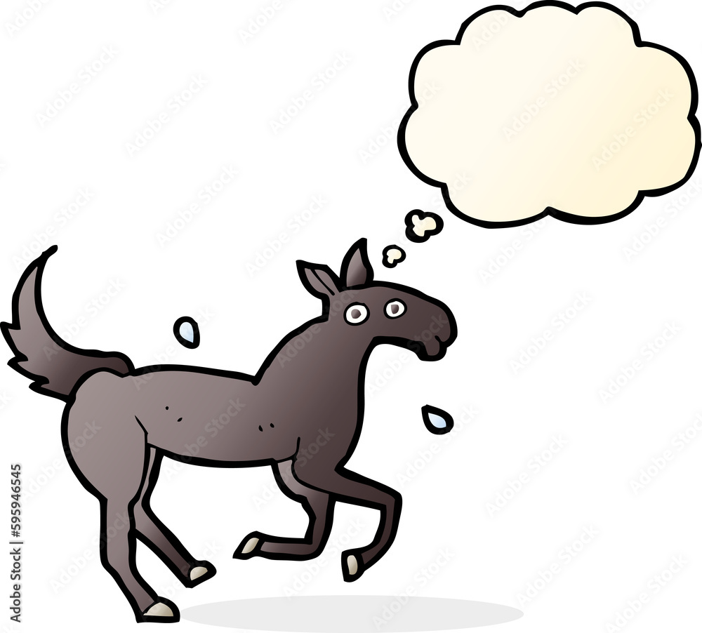 Fototapeta premium cartoon horse sweating with thought bubble
