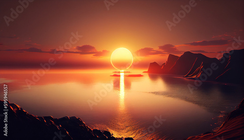Beautiful sunrise over the sea. Sunset in sea Background. Sunrise in sea Background. Ai generated image
