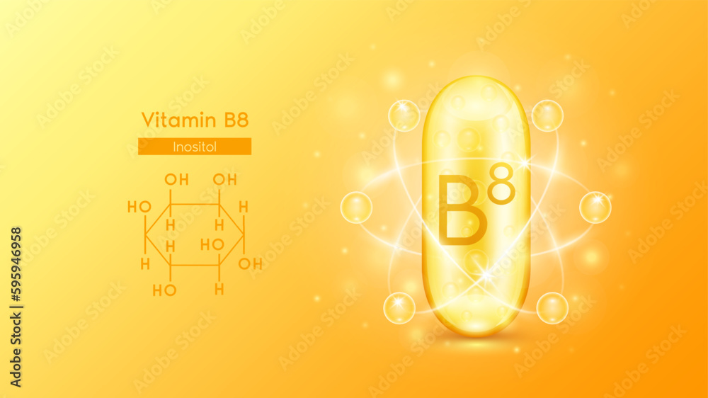 Gold oil capsule vitamin B8 or Inositol and structure chemical formula