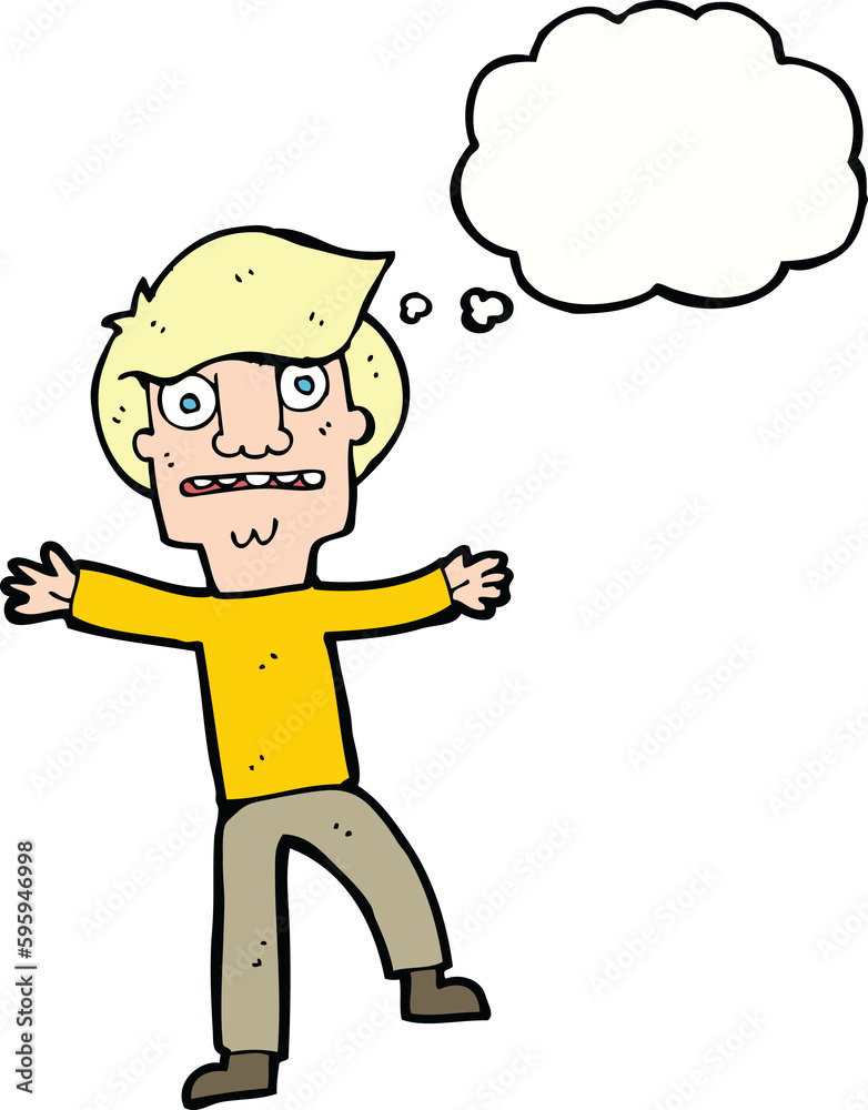 cartoon boy panicking with thought bubble cartoon boy panicking with thought bubble