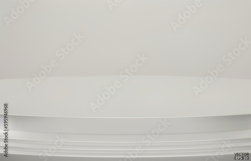 Abstract Luxury white Background. Empty silver Gradient Room, Studio, Space. Curved stage used as a background for displaying your products.  3D vector Illustration.
