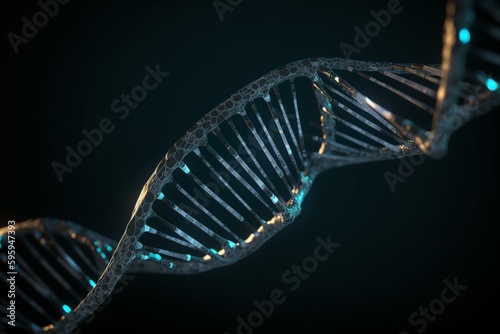 3D DNA spiral on dark backgound for genetics. Generative AI