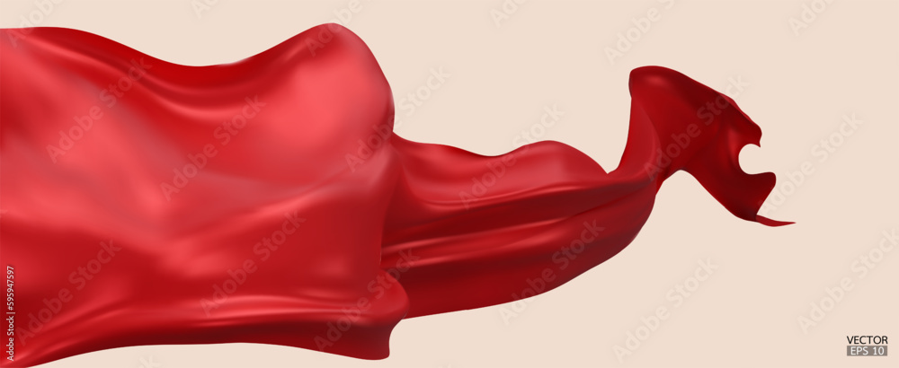 Flying red silk textile fabric flag background. Smooth elegant red Satin Isolated on beige Background for grand opening ceremony. Red curtain. 3d vector illustration Flying red silk textile fabric flag background. Smooth elegant red Satin Isolated on beige Background for grand opening ceremony. Red curtain. 3d vector illustration