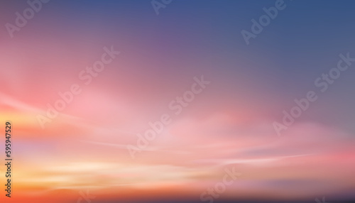 Sunset Sky Background,Sunrise with clouds,Nature Landscape Golden Hour with twilight Sky in Evening ,Vector Horizon Banner Sunlight for Four Seasons concept