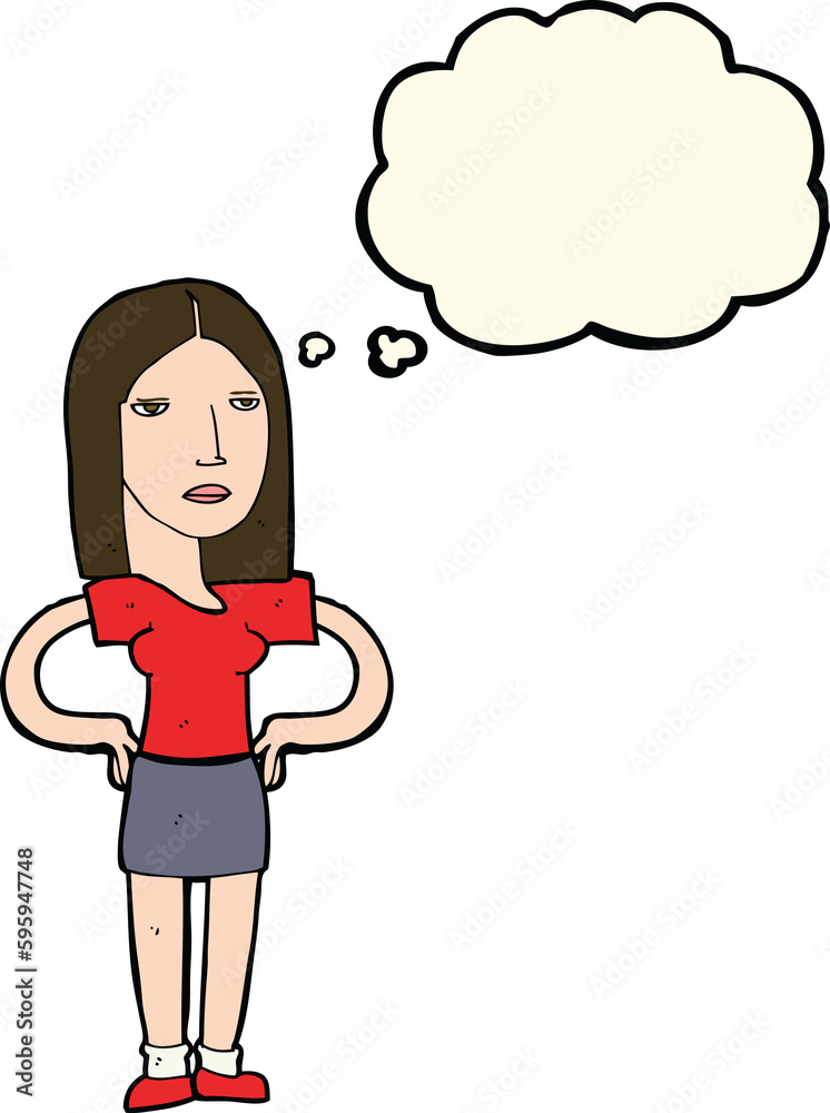 cartoon woman with hands on hips with thought bubble cartoon woman with hands on hips with thought bubble