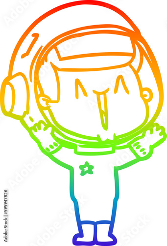 rainbow gradient line drawing of a happy cartoon astronaut