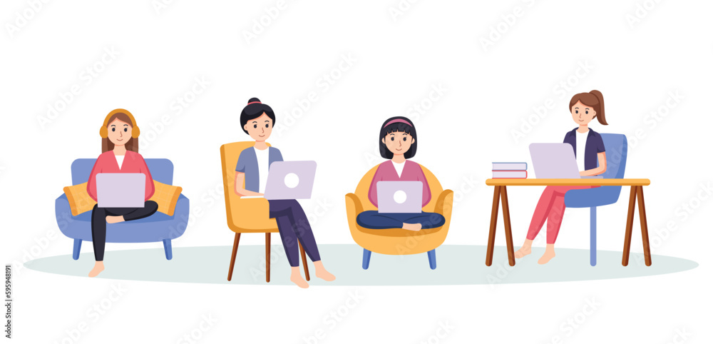 co-working space or remotely at home vector illustration	
