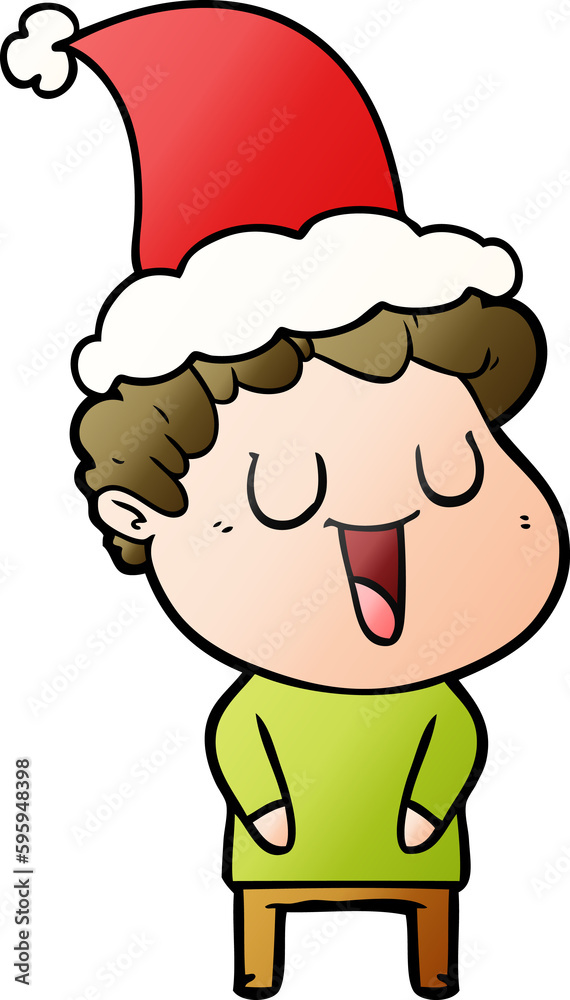 laughing hand drawn gradient cartoon of a man wearing santa hat laughing hand drawn gradient cartoon of a man wearing santa hat