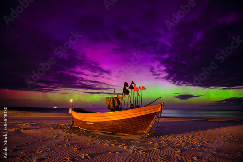 Fototapeta Naklejka Na Ścianę i Meble -  Northern Lights over the Baltic Sea in Poland, Debki