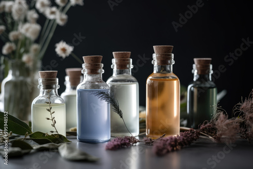 Natural Beauty: Cosmetic Bottles with Botanic Elements (Generative Ai)