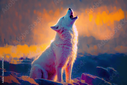 White colorful painting art wolf open mouth howling anna wilson in the style of impress beautiful AI Generated Image photo